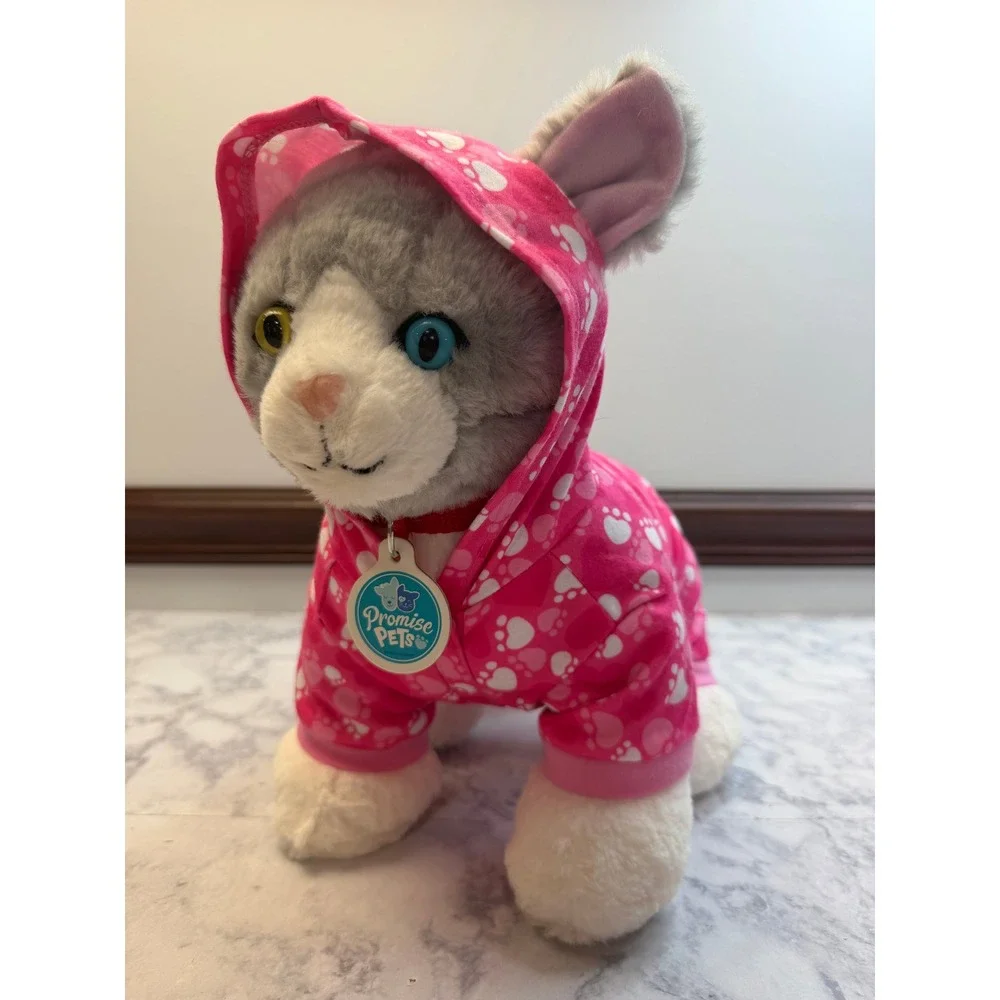 Build A Bear Promise Pets Grey White Cat Heterochromia Blue Yellow Eyes Pink PJs